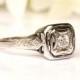 Antique Art Deco Engagement Ring Petite 0.15ct Old European Cut Diamond 14K White Gold Filigree Promise Ring Antique Diamond Wedding Ring!