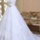V-Neck Princess White Beaded Lace Wedding Dress