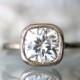 7.5mm Cushion Cut Moissanite 14K Palladium White Gold Engagement Ring, Stacking Ring - Made to Order