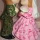 Wedding Reception Party Pink & Green Camo Hunting Hunter Kissing Bride and Groom Cake Topper