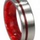 Titanium Ring with Red Box Elder Inner Sleeve and Pinstripe - Available in Stainless Steel, Ring Armor Included