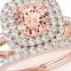 Michael Raven Jewelry - Morganite & Diamond Double Halo Engagement Ring Wedding Set 14k Rose Gold, Morganite Wedding Sets, Rings, Rings For Women 1 CT