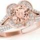 Morganite & Diamond Lotus Flower Engagement Ring 14k Rose Gold - Pave Diamond Ring - Morganite Engagement Rings for Women - Anniversary Ring