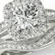 1 Carat FOREVER ONE MOISSANITE & Diamond Halo Wedding Set, Moissanite Engagement Ring Set, 14k, 18k or Platinum, For Women