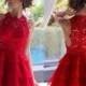 Red Short Lace Prom Dresses Graduation A Line Sleeveless Tiered Ruffles Homecoming Dress Jewel Neck Cheap Formal Party Prom Gowns Online with $88.2/Piece on Hjklp88's Store 