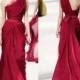 Burgundy One Shoulder Evening Dresses Cheap Sleeveless Ruched A Line Prom Gowns Sweep Train Ribbon Sash Red Carpet Long Formal Party Dress Online with $106.79/Piece on Hjklp88's Store 