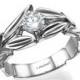 white Engagement Ring,white Gold Ring, Diamond solitaire ring, Diamond Ring, Leaves Engagement Ring, Solitaire ring, Wedding Ring, Leaf Ring