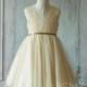 2016 Beige Junior Bridesmaid Dress, Lace Flower Girl Dress, V neck Taffeta Beading Dress (FK305)