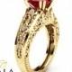Unique 2 Carat Ruby Ring 14K Yellow Gold Alternative Ring Ruby Engagement Ring Filigree Design Ruby Ring