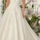 A-Line V-Neck Backless Organza Beading Lace Wedding Dress