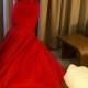 PD16090 sexy plunging red color mermaid organza prom celebrity dress