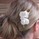 White rose wedding hairpin - bridal hair pin - bridal hair accessories - wedding hair accessories - one hairpin - gold hair pin