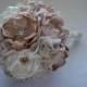 Fabric Bouquet - Large Size -Champange, Pale Dusty Pink, and Cream - Heirloom bouquet, Bridal Bouquet, Vintage Style Wedding, Fabric Flowers