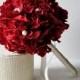 Red Hydrangea Bouquet, Silk Wedding Flowers, Bridesmaid Bouquet, Rhinestone Bouquet, Brooch Bouquqet, Vintage Wedding, Bridal Bouquet, Pinup