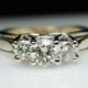 Vintage Diamond Engagement Ring 14k Yellow & White Gold Size 6 Three Stone Diamond Ring