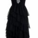 Strapless Crystals Black Chiffon Tiers Zipper Ruched Floor Length Chiffon