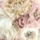 Brooch Bouquet, Rose, Rose Quartz, Blush, Ivory, Gold, Champagne, Dusty Rose, Vintage Style, Elegant Wedding, Feather Bouquet, Lace Bouquet
