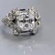 Antique Vintage Art Deco Platinum Asscher Cut Diamond Engagement Ring Wedding Ring