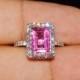 CERTIFIED natural unheated 3CTS VS F diamond pink tourmaline 18k solid gold halo anniversary engagement ring band