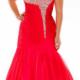 Chiffon Sweetheart Blue Crystals Lace Up Red Ruched Sleeveless Mermaid