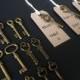 Keys to Happiness - 100 Antique Bronze Skeleton Keys & 100 Kraft Luggage Tags - Wedding Skeleton Keys, Escort Card Vintage Keys