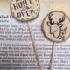 The Hunt is Over / Rustic Wedding Cupcake Toppers Custom Initials / Deer / Tree Slice / Bridal Shower Party Picks / Wedding Decor / Wood