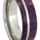 Amazing Purple Box Elder Burl Wood Ring with a Titanium Pinstripe and Sleeve, Ring Armor Included