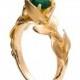 Leaves Engagement Ring No.7 - 18K Yellow Gold and Emerald engagement ring, engagement ring, leaf ring, May Birthstone, art nouveau, vintage