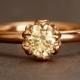 Champagne Diamond Engagement Ring, Tulip Solitaire Ring in 14K Solid Rose Gold, Natural Light Champagne Diamond Ring