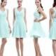 Mint Straps Bridesmaid Dress, Custom Made Chiffon Knee Length Bridesmaid Dress With "X" Back
