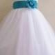 Flower Girl Dresses - WHITE with Turquoise (FD0RBP) - Wedding Easter Junior Bridesmaid - For Baby Infant Children Toddler Kids Teen Girls