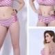 Rose Color Horizontal Line Print Plus Size Two-Piece Womens Bikini Swimsuit Lidyy1605202031