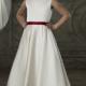 Buttons Bowknot Satin Ivory Sleeveless Straps Ruched Tea Length