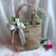 Custom Flower girl bag / basket, burlap / hessian with trim and flower trim. Quality item for barn wedding, rustic or country theme
