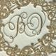 Letterpress Navy and Gold Wedding Invitation with Ornate Monogram Deposit