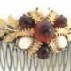 Autumn Wedding Hair Comb Amber Brown Handmade Bridal Leaves Hairpiece Hairpin Accessories Vintage Gold
