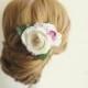 Bridal Hair Accessory, white camellia & purple hydrangea , Silk Flower Hair clip, Bridesmaid, Rustic Chic Romantic outdoor wedding woodland