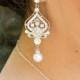 Bridal Earrings,Pearl Earrings,Chandelier Earrings,Ivory or White Pearl,Statement Earrings,Pearl and Rhinestone Earrings,Bride,Pearl,STELLA