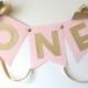 Pink And Gold HIGH CHAIR Banner. First Birthday Decorations. ONE High Chair Banner. Pink And Gold Party. Age Banner