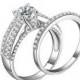 Diamond Bridal Ring Set, Diamond Engagement Ring Set, Diamond Wedding Ring Set, 14K. White Gold Engagement Ring, Round Diamond Ring