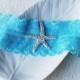 Wedding Garter Bridal Garter TURQUOISE BLUE Garter Set Lace Garter Rhinestone Crystal Starfish Garter Beach Wedding GR075LX