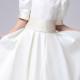 Scoop Buttons Bowknot Short Sleeves Satin White Ruffled Tea Length