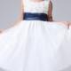 Zipper Scoop Flowers Organza White Sleeveless Bowknot Ruched Tea Length