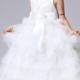 Scoop Zipper Tulle Bowknot Ruched Sleeveless White Tiers Tea Length