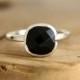 Black spinel solitaire ring Sterling silver stacking ring Black engagement ring Modern jewelry by Freesize