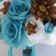 17 Piece Package Wedding Bridal Bride Maid Of Honor Bridesmaid Bouquet Boutonniere Corsage Silk Flower TURQUOISE BROWN "Lily Of Angeles"