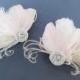 Pale Pink Bridal Fascinators, Bridesmaid, Set of 2, Swarovski Crystal, Feather Head Piece, Champagne, Ivory White, Peacock Feathers