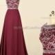 Burgundy prom dress,chapel train bridesmaid dress,formal dress,chiffon party dress,beading crystal rhinestone evening dress,prom dress 2016