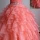 PD16091 peach coral colored organza ball gown prom dress quinceanera