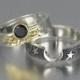 Sun and Moon ECLIPSE Engagement Ring and Wedding Band Set in 18K & 14K gold with Black Diamond
